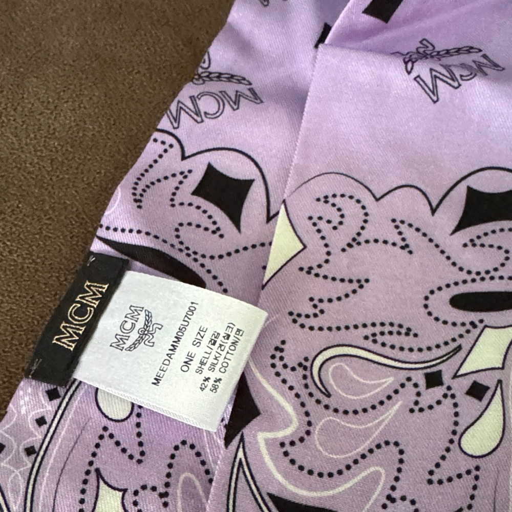 MCM Lavender Paisley Logo Scarf Hair Tie Brand New - Picture 4 of 5